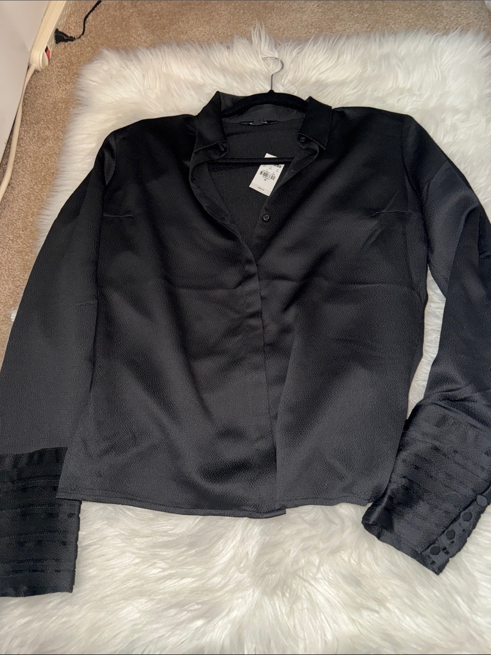 Express Black Textured Button-Up Blouse